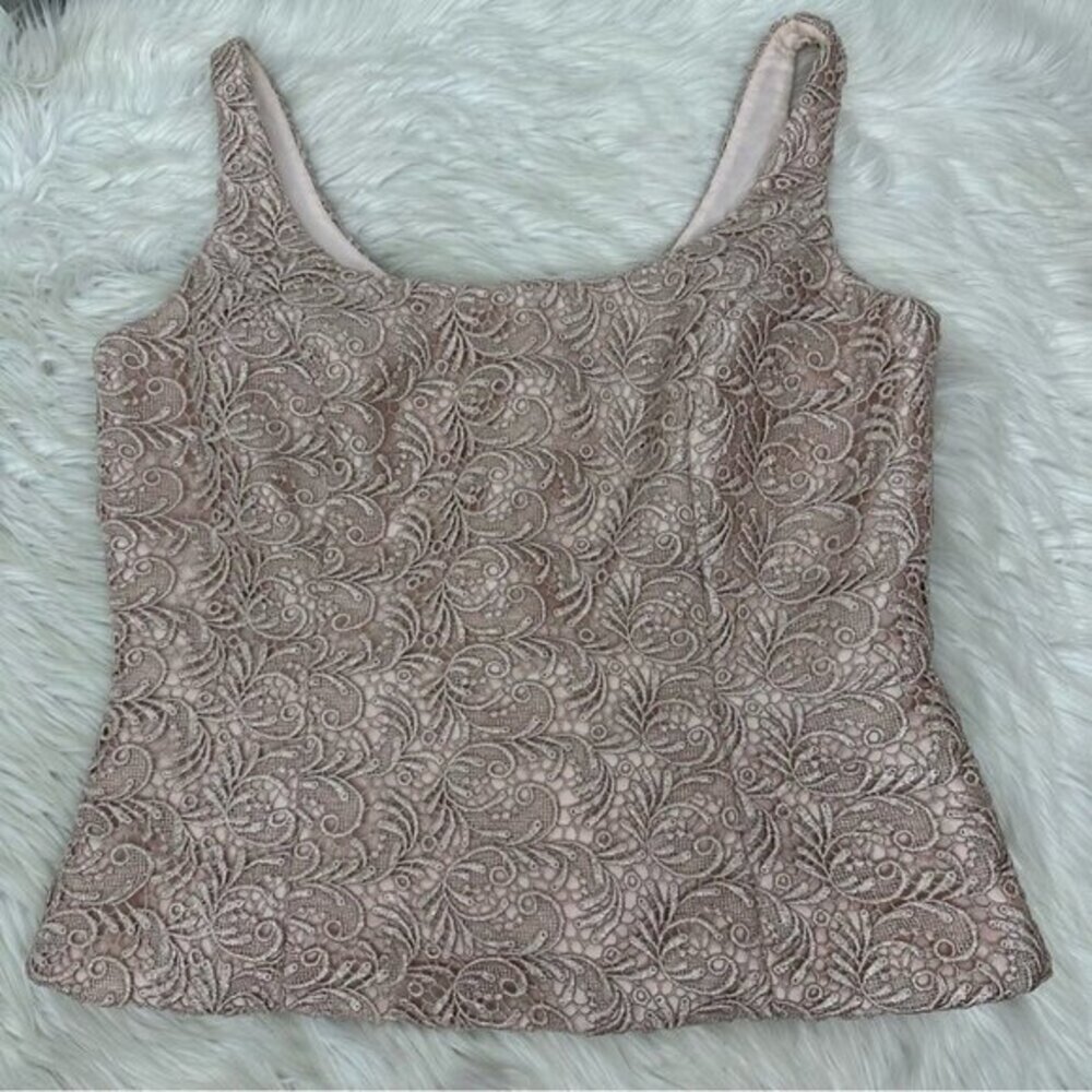 Carmen Marc Valvo Womens Lace Evening Top Square Neck‎ Mauve Pink Formal Size 10 - Picture 6 of 12